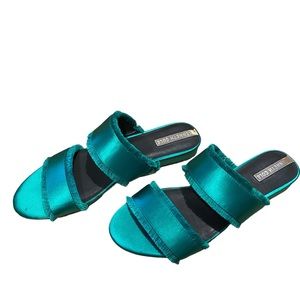 Emerald green satin slide sandals